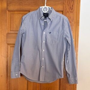American Eagle Outfitters Navy & White Pinstripe Button-Up Shirt